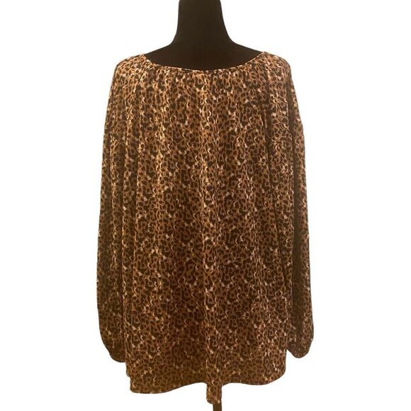 Ava & Viv Leopard Animal Print Long Sleeve Flowy Top Size 2X - Picture 4 of 14